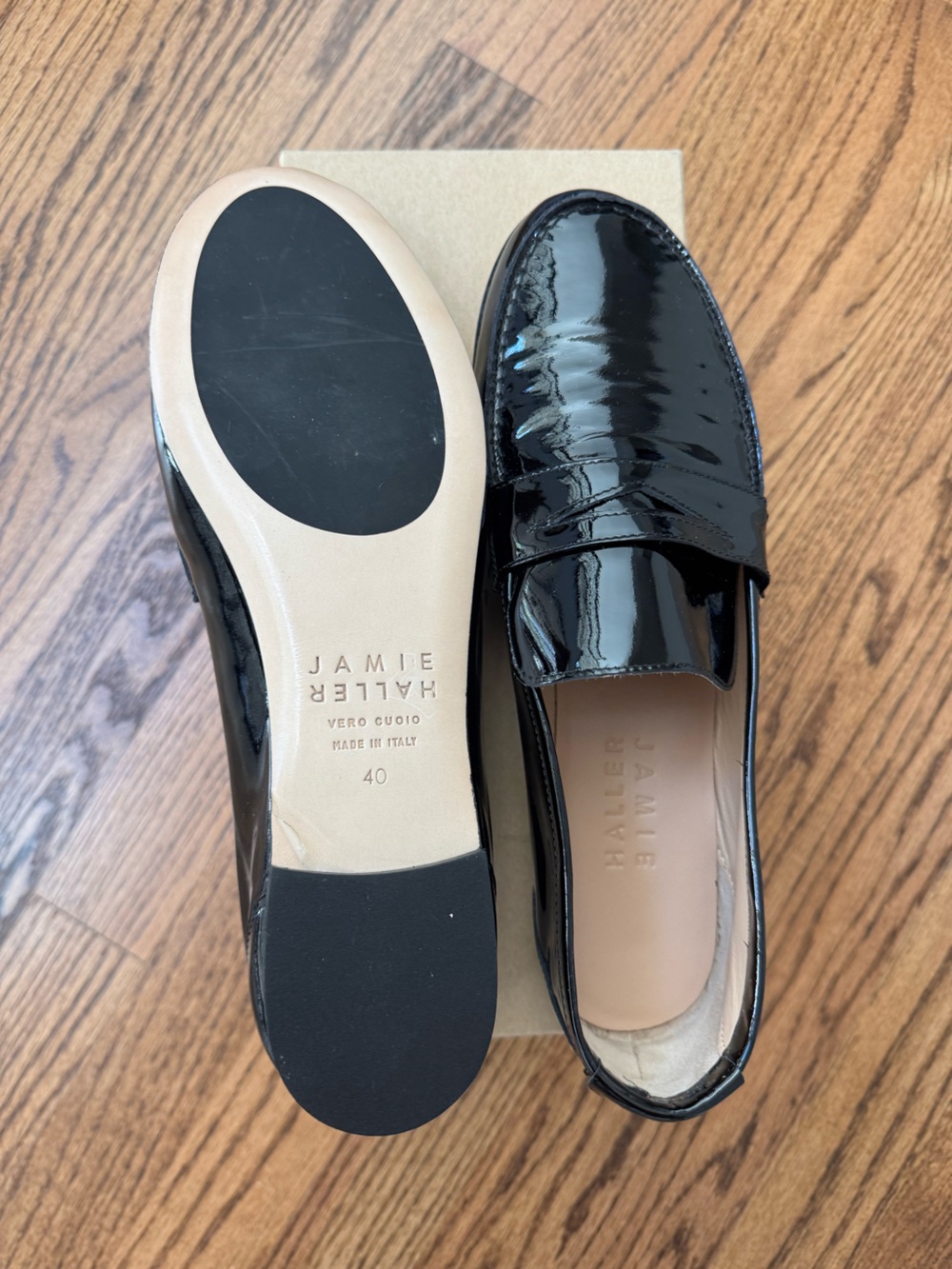 Jamie Haller Black Patent Classic Penny Loafer BRAND NEW Size 40